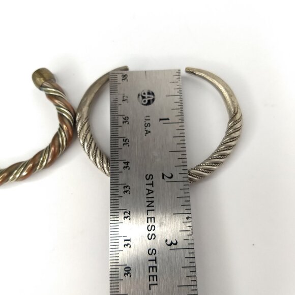 Metal Twist Cuff Bracelets Silver Bronze Classic Unisex Minimalist Set 2 Modern - Picture 4 of 7